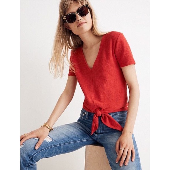 Madewell Tops - Madewell Texture & Thread V-Neck Modern Tie-Front Top J8537